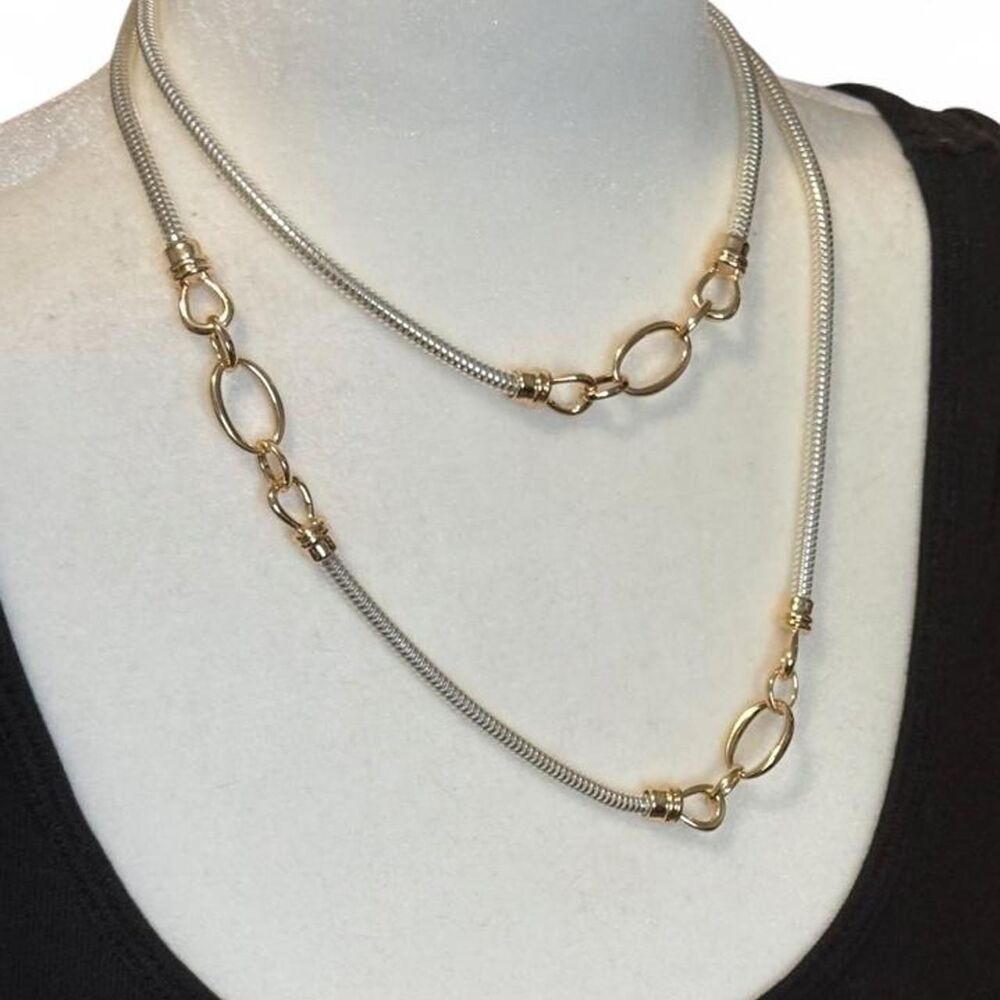 Vintage Silver & Gold Layered Necklace with Oval Links